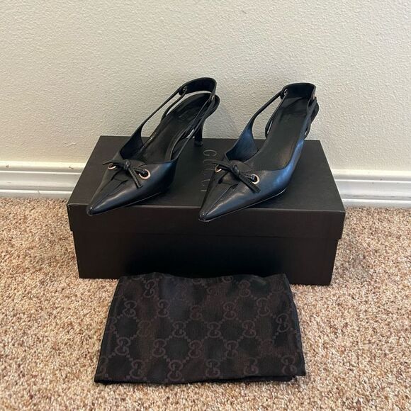 GUCCI size 35.5C Sandal Heels Black Leather made in Italy - Picture 4 of 12